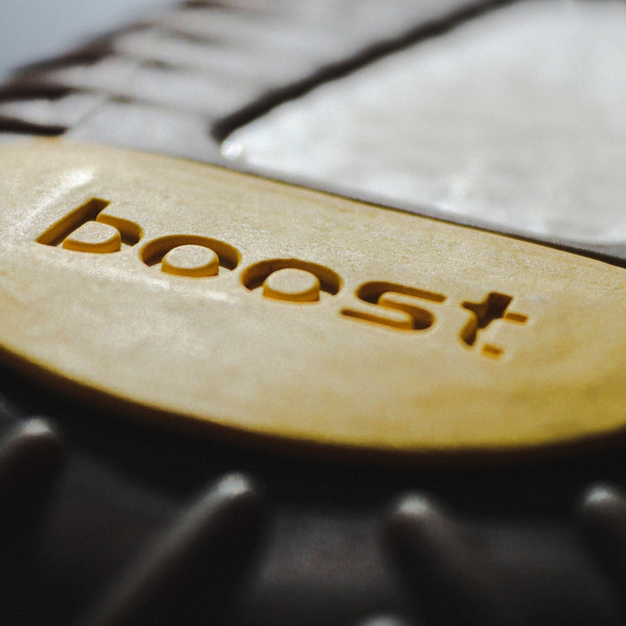 a close up of a shoe with the word boost on it