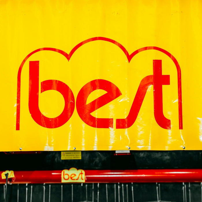 Yellow background with a red 'best' logo