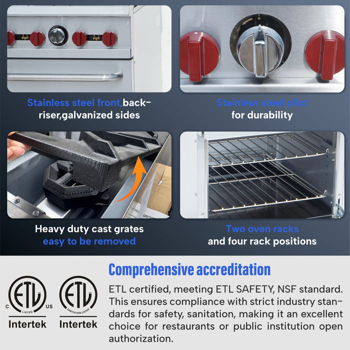 WESTLAKE Commercial Gas Range 24" 4-Burner 151,000 BTU Stainless Steel | RGR24