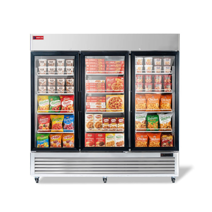 WESTLAKE Commercial Freezer Merchandiser 83" 3-Glass Door 72 Cu.ft. Stainless Steel | WK-83FG