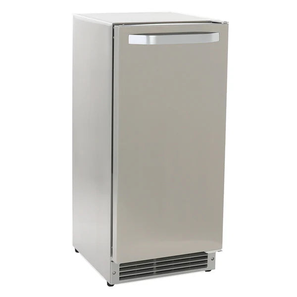 Máquina para fabricar hielo para debajo del mostrador, para exteriores, de poca profundidad, Maxx Ice MIM25CO, 15", 25 lb, forma de media luna, acero inoxidable