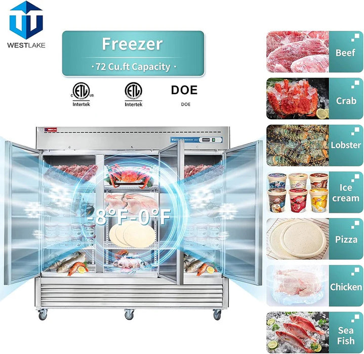 Westlake Commercial Reach in Freezer, 3 door 72 Cu.ft Stainless Steel Commercial Upright Freezer 81.5x30.7x81.9 inch - toprestaurantsupplies.com