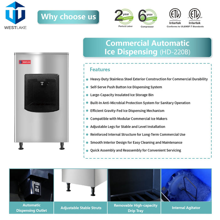 WESTLAKE Commercial Touchless Ice Dispenser 220 lb | HD-220B