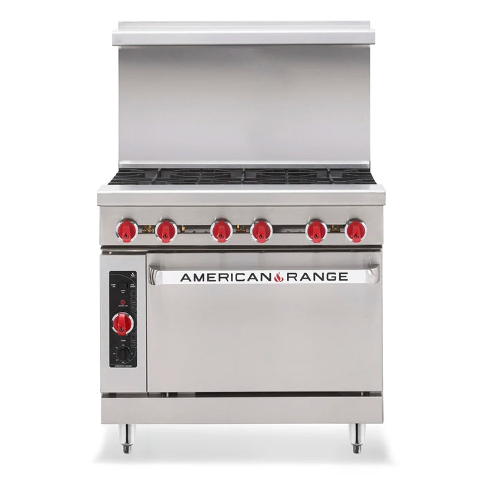 Cocina a gas American Range AR-6-C de 36" con 6 quemadores y horno de convección, a gas natural