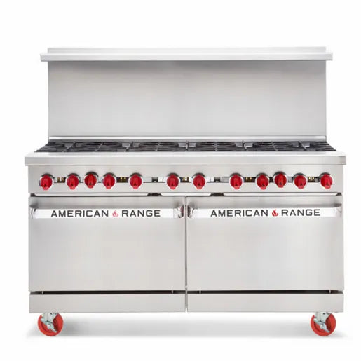 Cocina a gas natural de 60" con dos quemadores y plancha de 48" y base para dos hornos de convección American Range AR-48G-2B-CC, 204 000 BTU