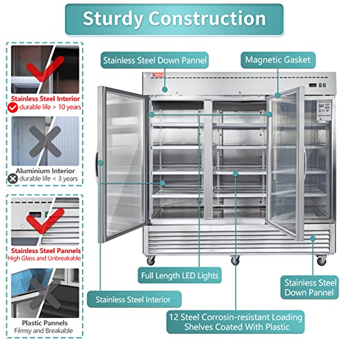 WESTLAKE Commercial Refrigerator Merchandiser 82" 3-Glass Door 72 Cu.ft Stainless Steel | WKR-82BG