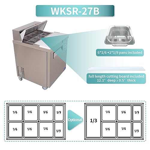 WESTLAKE Commercial Prep Table 27" 1-Door 8-Pan Stainless Steel | WKSR-27B