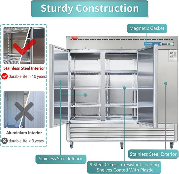 WESTLAKE Commercial Refrigerator 82" 3-Door 72 Cu.ft Stainless Steel | WKR-82B