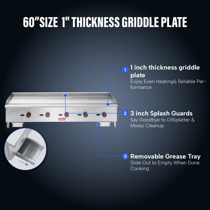 WESTLAKE Commercial Gas Griddle 60" 5-Burner 150,000 BTU Stainless Steel | EGG-60S