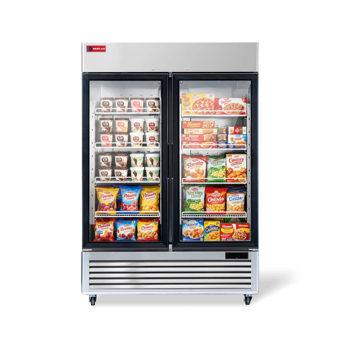 WESTLAKE Commercial Freezer Merchandiser 54" 2-Glass Door 49 Cu.ft. Stainless Steel | WK-49FG