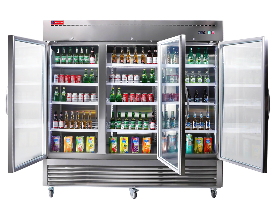 WESTLAKE Commercial Refrigerator Merchandiser 82" 3-Glass Door 72 Cu.ft Stainless Steel | WKR-82BG