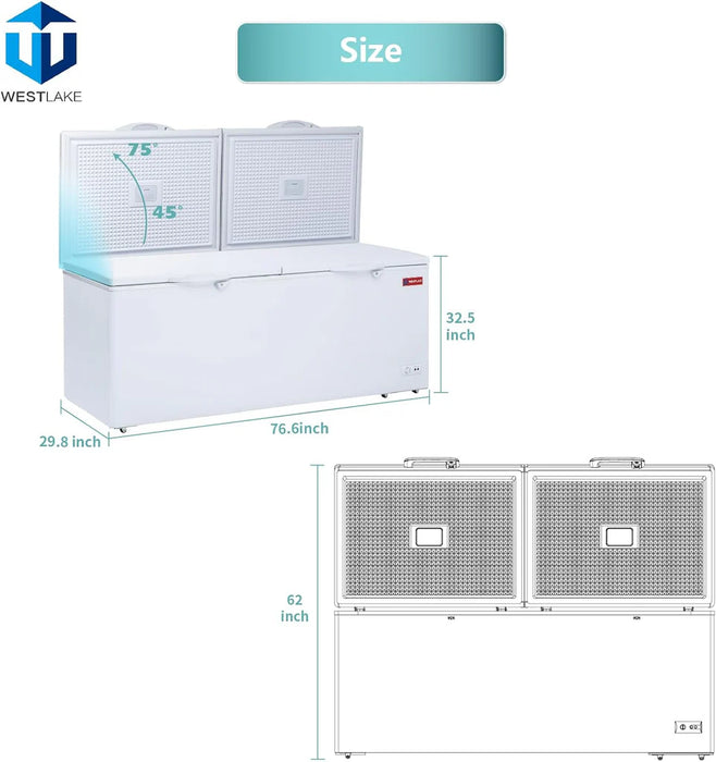 WESTLAKE WK-BD700 Commercial Chest Freezer 24 Cu.Ft, ETL Listed, Convertible Thermostat,  Removable Basket