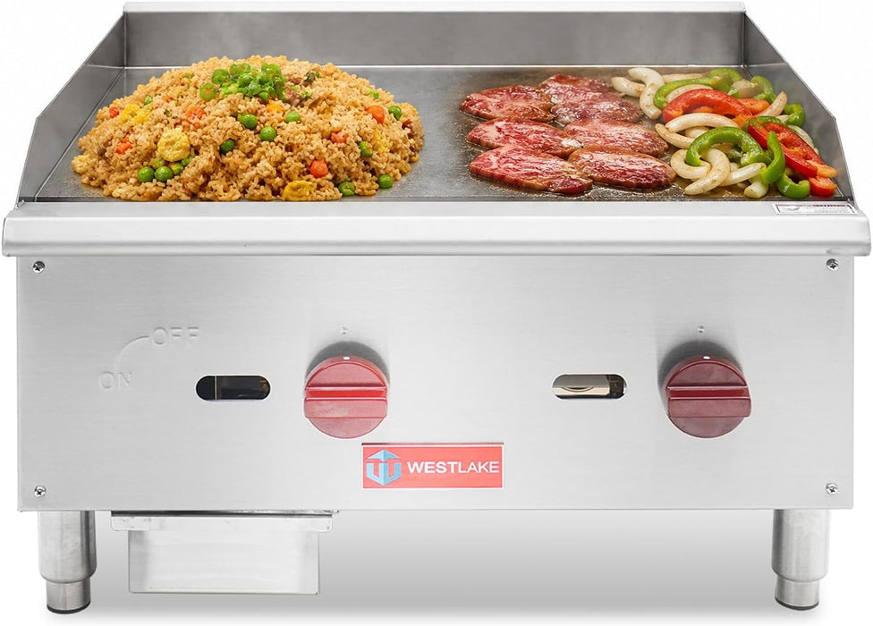 WESTLAKE Commercial Gas Griddle 24" 2-Burner 60,000 BTU Stainless Steel | EGG-24S