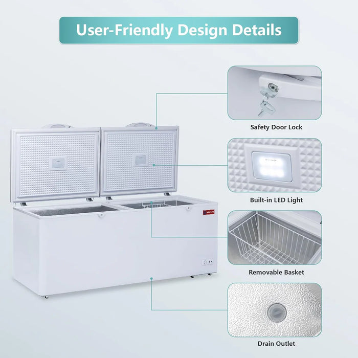 WESTLAKE WK-BD700 Commercial Chest Freezer 24 Cu.Ft, ETL Listed, Convertible Thermostat,  Removable Basket