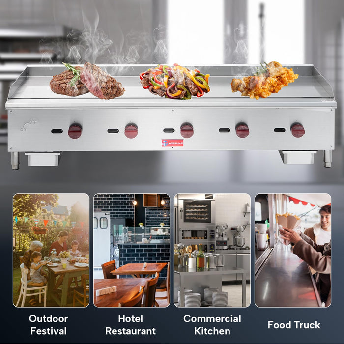 WESTLAKE Commercial Gas Griddle 60" 5-Burner 150,000 BTU Stainless Steel | EGG-60S