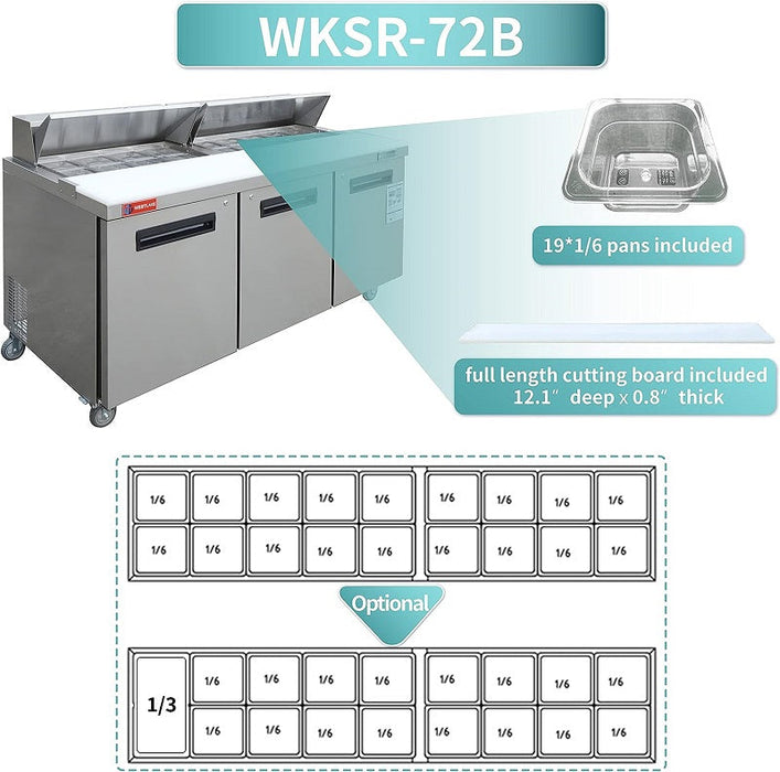 WESTLAKE Commercial Prep Table 72" 3-Door 20 Cu.ft Stainless Steel | WKSR-72B