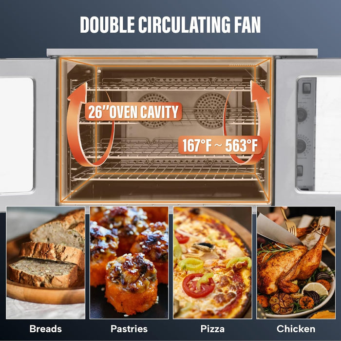 WESTLAKE Commercial Gas Convection Oven 39" Double Deck Full Size 120,000 BTU Stainless Steel | GCO511S
