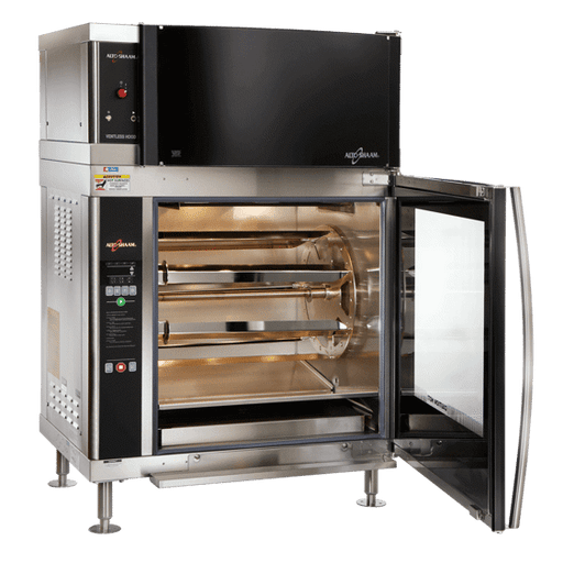 AR-7EVH Ventless Hood Electric Rotisserie Door Open