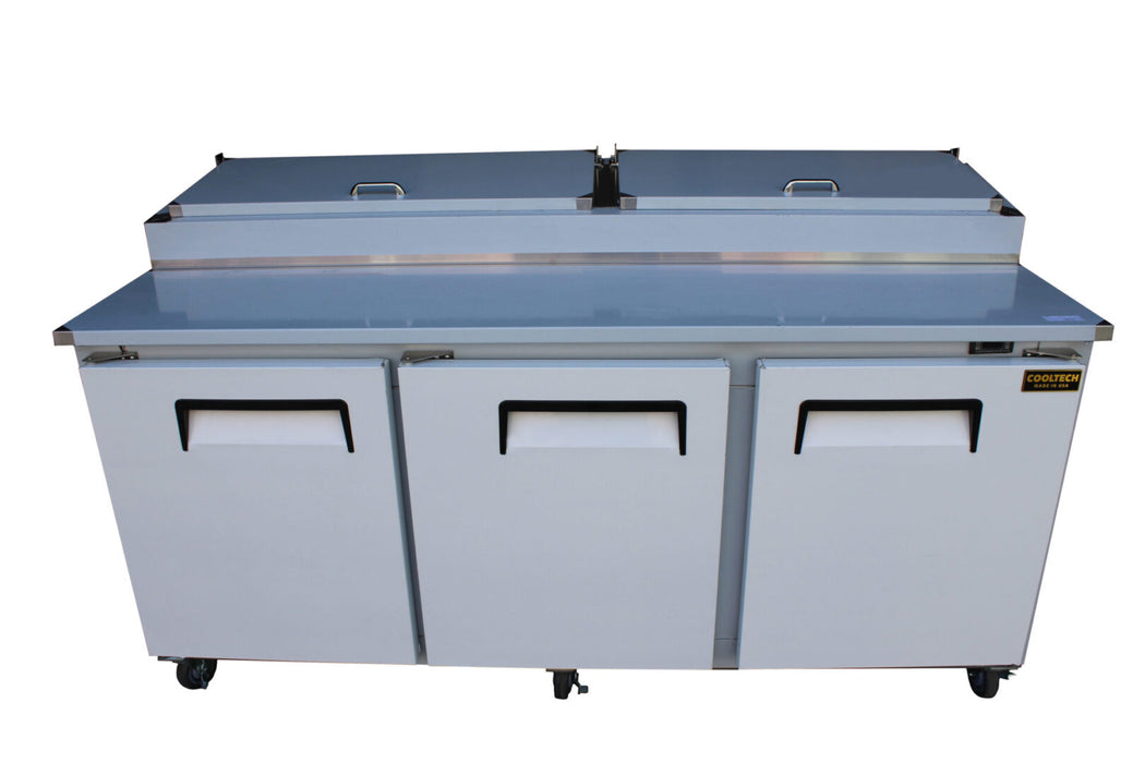 Cooltech CTR-84PTB 3 Door Refrigerated Pizza Prep Table 84” - Top Restaurant Supplies - Refrigerated Pizza Prep Table - Cooltech
