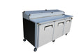 Cooltech CTR-72PTB 3 Door Refrigerated Pizza Prep Table 72” - Top Restaurant Supplies - Refrigerated Pizza Prep Table - Cooltech