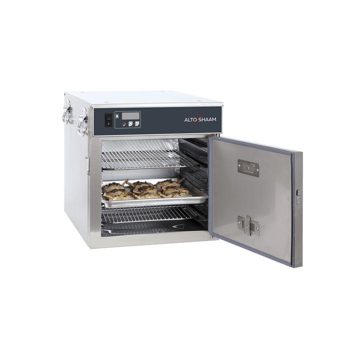 300-S Halo Heat Low Temp Holding Cabinet with door open holding food