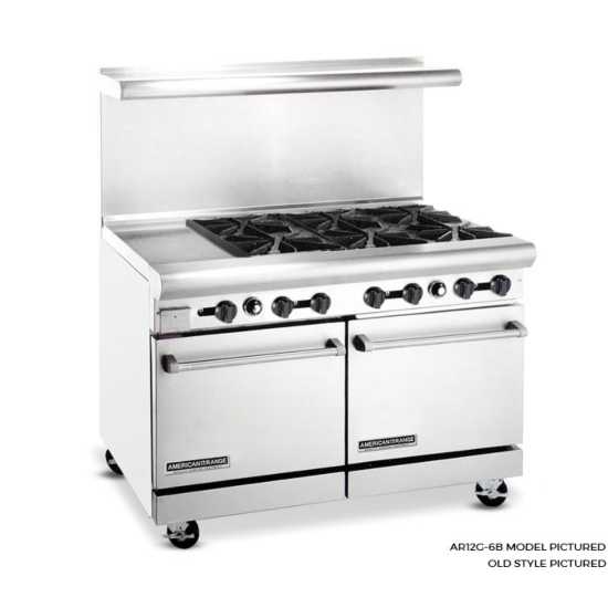 American Range AR-12G-6B-NG 48" 6 Burner & 12" Griddle Restaurant Range with 2 Standard Ovens - Natural Gas 266,000 BTU