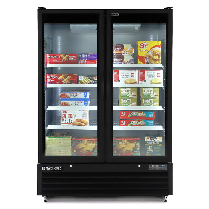 Maxx Cold MXGDM-50FBHC 54” Glass Door Merchandiser Freezer, Large Storage Capacity, Double Door - Top Restaurant Supplies