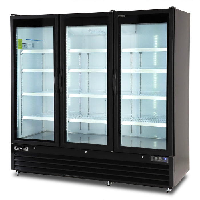 Maxx Cold MXGDM-73FBHC 81” Glass Door Merchandiser Freezer, Large Storage Capacity, Triple Door - Top Restaurant Supplies