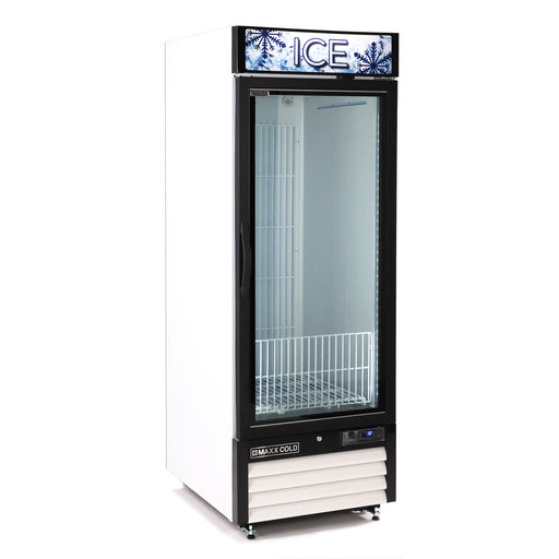 Maxx Cold MXM1-23FHC-ICE 27” Glass Door Ice Merchandiser Freezer, 23 Cu. Ft. Storage, Single Door - Top Restaurant Supplies