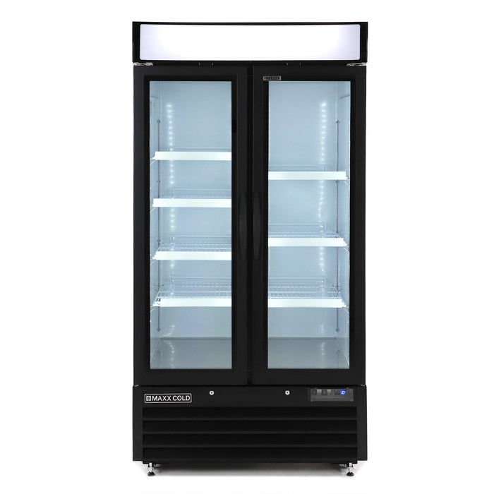 Maxx Cold MXM2-36FHC Glass Door Narrow Width Merchandiser Freezer, Double Door, White - Top Restaurant Supplies