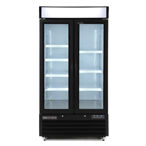 Maxx Cold MXM2-36FBHC Glass Door Narrow Width Merchandiser Freezer, Double Door, Black - Top Restaurant Supplies