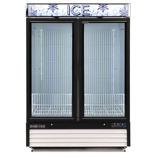 Maxx Cold MXM2-48FHC-ICE 54” Glass Door Ice Merchandiser Freezer, 48 Cu. Ft. Storage, Double Door - Top Restaurant Supplies