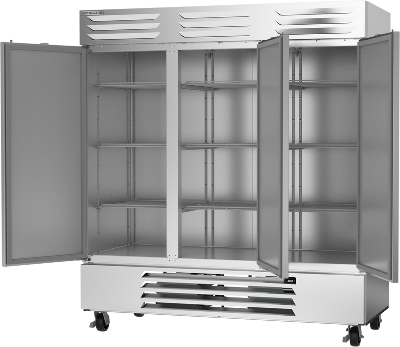 Beverage Air RB72HC-1S Three Section Solid Door Reach in Refrigerator 75" - Vista Series 72 Cu. Ft. -  toprestaurantsupplies.com