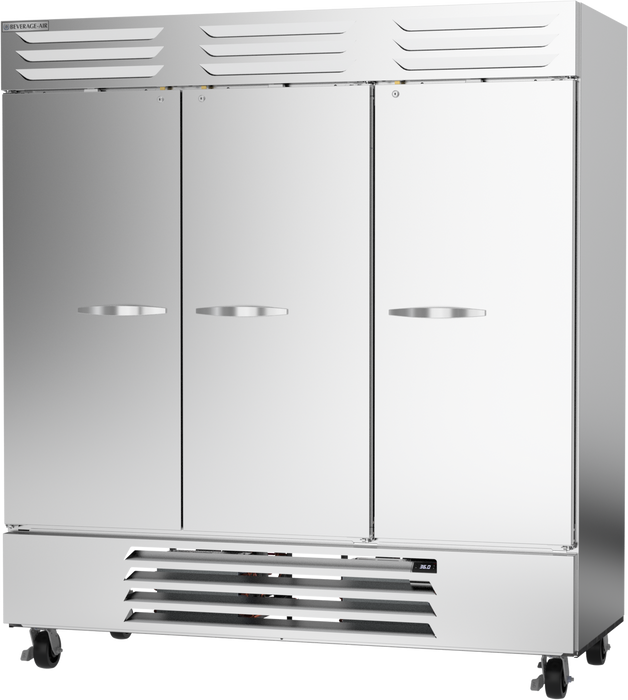 Beverage Air RB72HC-1S Three Section Solid Door Reach in Refrigerator 75" - Vista Series 72 Cu. Ft. -  toprestaurantsupplies.com