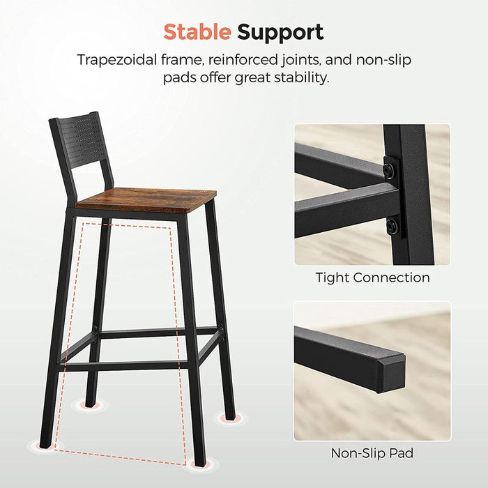VASAGLE Set of 2 Industrial Bar Stools with Backrest - Top Restaurant Supplies