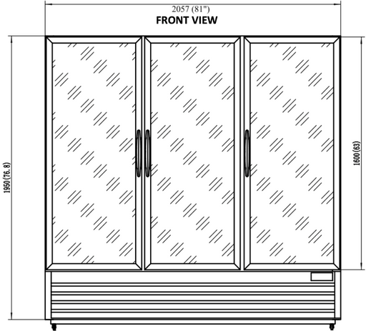 Valpro VP3F-72MDV - Three Swing Full Glass Door Merchandiser Double Volt Freezer – 72 Cu. Ft. - Top Restaurant Supplies