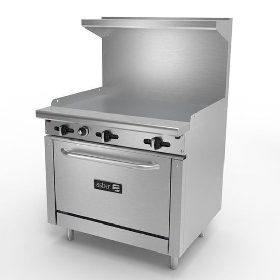 Asber AER-G36-36-H-NG 36" Natural Gas Restaurant Range with Oven and 36" Full Griddle - 102,000 BTU - Top Restaurant Supplies
