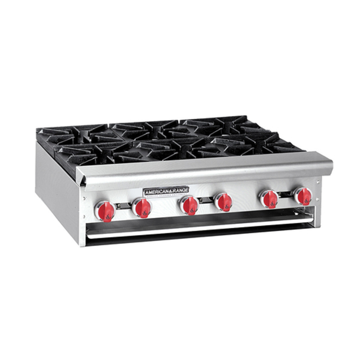 American Range ARHP-36-6-NG 36" W Stainless Steel Countertop Natural Gas 3 Burners Hotplate - 192,000 BTU - Top Restaurant Supplies - Countertop Gas Hot Plate - American Range