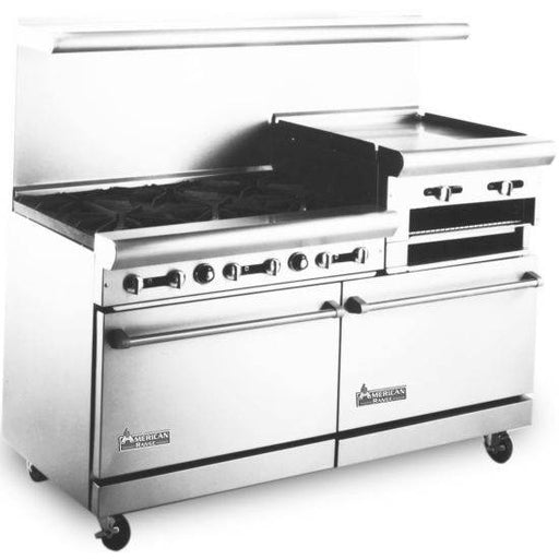 American Range AR-6B-24RG NG 60" 6 Burner & 24" Raised Griddle Natural Gas Range - 302,000 BTU - Top Restaurant Supplies