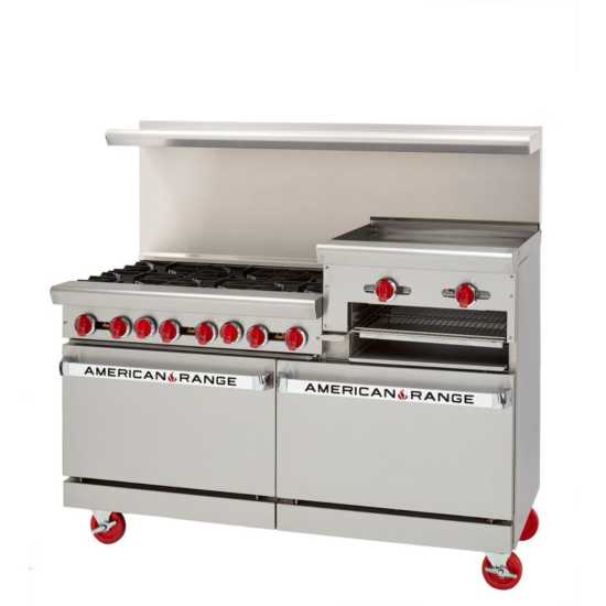 American Range AR-6B-24RG-NG 60" 6 Burner & 24" Raised Griddle Natural Gas Range - 302,000 BTU - Top Restaurant Supplies - Griddle - Gas - American Range