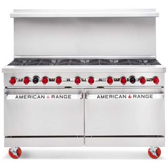 American Range ARGF-10-LP 60" 10 Burner Commercial Liquid Propane Gas Range with Green Flame Pilotless Ignition - 362,000 BTU - Top Restaurant Supplies - Manual Griddle - Liquid Propane - American Range