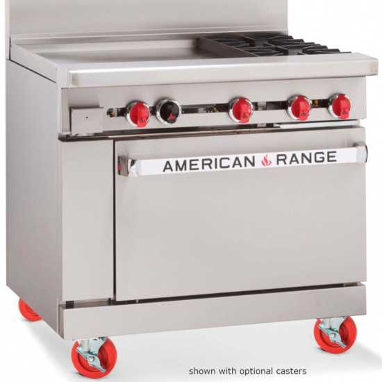 American Range AR-24G-2B-NG 36" 2 Burner & 24" Griddle Natural Gas Range - 139,000 BTU - Top Restaurant Supplies - Natural Gas Griddle - American Range