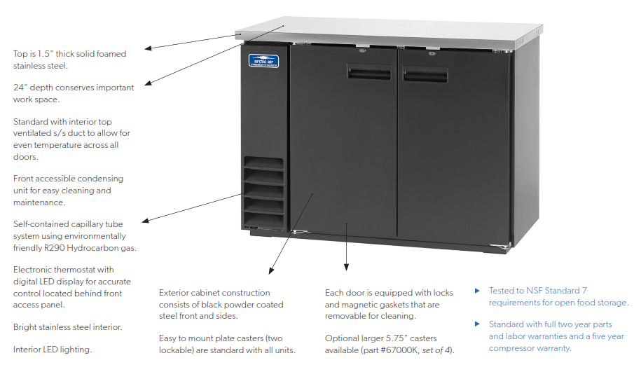 Arctic Air ABB48 49" Two Door Solid Back Bar Refrigerator, 12.5 Cu. Ft. - Top Restaurant Supplies