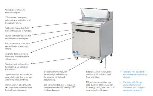Arctic Air AST28R 29" One Door Sandwich/Salad Prep Table, 6.5 Cu. Ft. - Top Restaurant Supplies