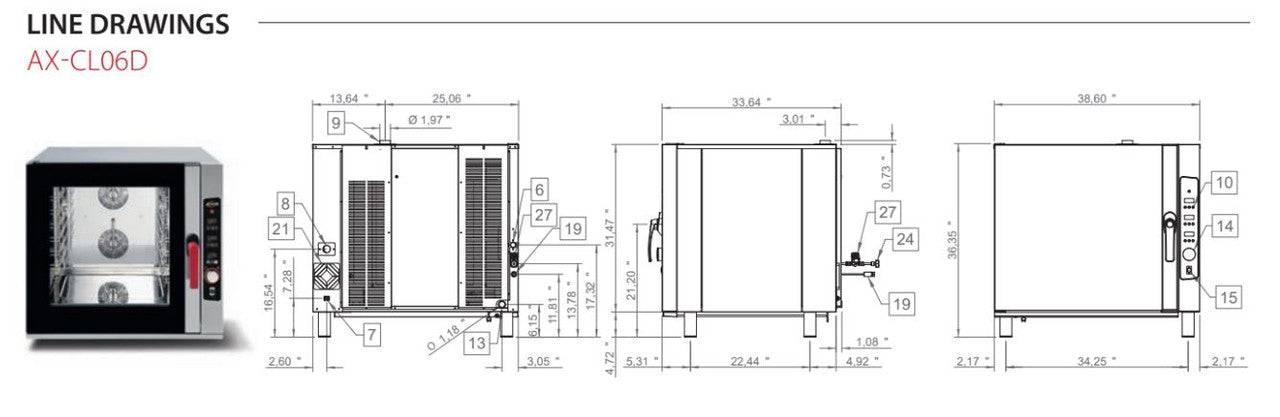 Axis AX-CL06D Full Size Combi Oven Digital Controls - Reversing Fans - 6 Shelves - Top Restaurant Supplies
