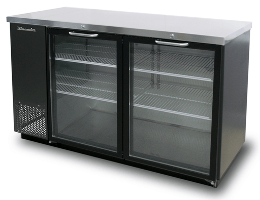 Blue Air BBB59-2BG-HC 2 Glass Doors Back Bar Cooler, Black Finish Exterior, 59" W x 27" D, R-290 Refrigerant - Top Restaurant Supplies