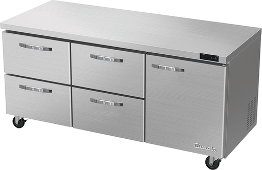Blue Air BLUR72-D4LM-HC 4 Drawer 1 Door (R) Undercounter Refrigerator, 72" wide, 20 Cu. Ft., R-290 Refrigerant, Stainless Steel - Top Restaurant Supplies