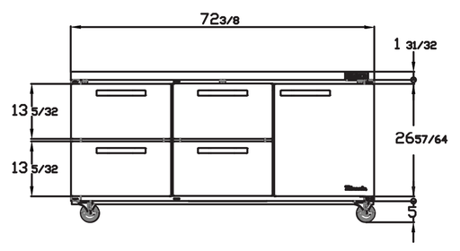 Blue Air BLUR72-D4LM-HC 4 Drawer 1 Door (R) Undercounter Refrigerator, 72" wide, 20 Cu. Ft., R-290 Refrigerant, Stainless Steel - Top Restaurant Supplies