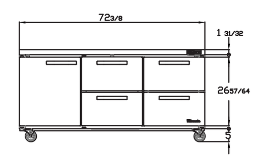 Blue Air BLUR72-D4RM-HC 4 Drawer 1 Door (L) Undercounter Refrigerator, 72" wide, 20 Cu. Ft., R-290 Refrigerant, Stainless Steel - Top Restaurant Supplies