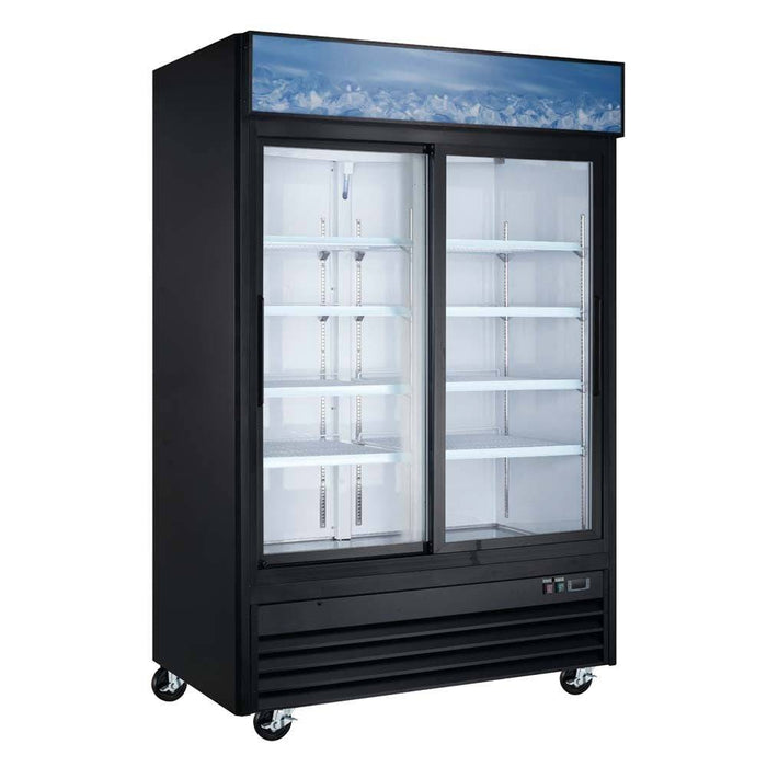 Coldline G53S-B 53" Double Sliding Glass Door Merchandising Refrigerator, Black - Top Restaurant Supplies